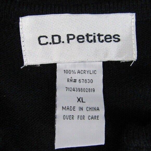 CD Petites Bling Sweater Y-Neck Pullover Floral Size XL Black - Picture 5 of 6
